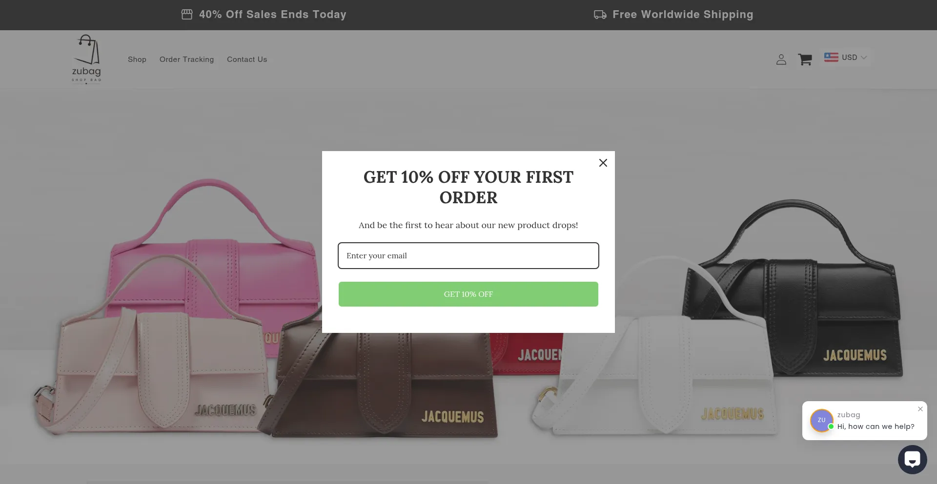 Website screenshot of Zubag.store
